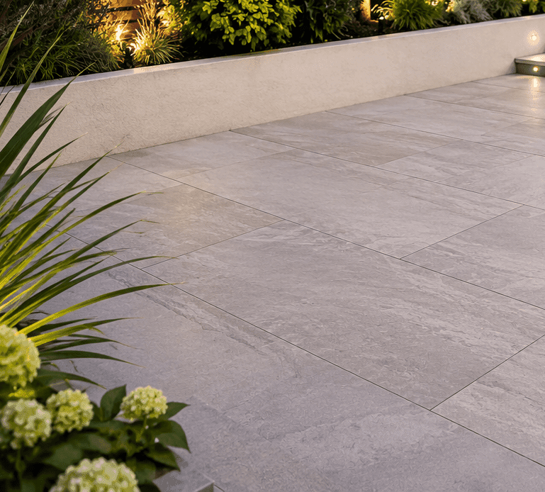 Porcelain driveway tiles after professional cleaning and Chiltern EverGuard™ treatment