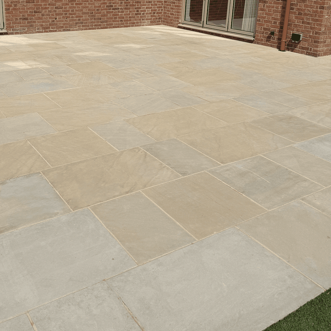 Indian sandstone paving restored to its natural colour